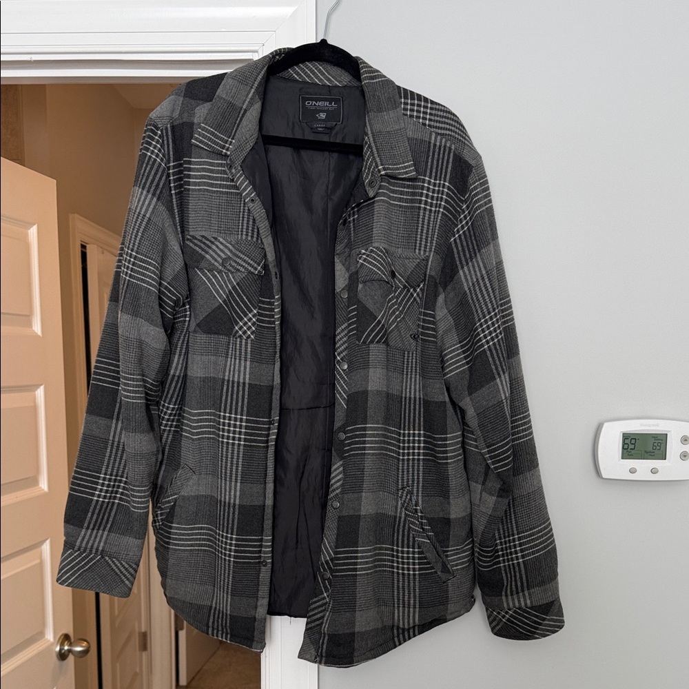 O’Neil Men's Black and Gray Checkered Shirt Jacket